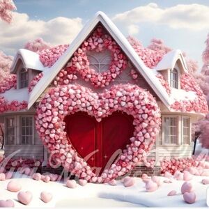 Heart-Shaped Pink and Red Decorated House